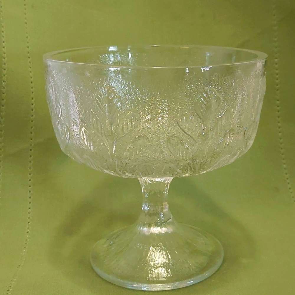 Vintage 1978 FTD Clear Glass Leaf Footed Pedestal Stemmed Round Bowl 5.75" Tall